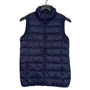 Quince Puffer Vest Small Blue Down Mock Neck Embroidered Logo Full-Zip Preppy‎